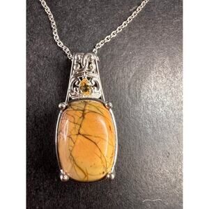 NEW Cherry Creek Jasper and citrine pendant in platinum over stainless steel